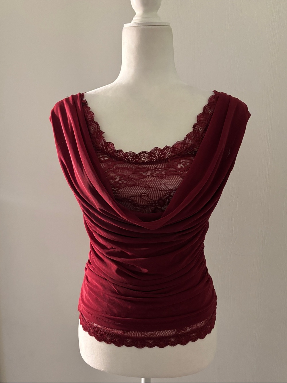 Guess Burgundy Lace Draped Tank Top